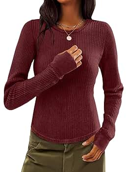 トップス eaphi flare sleeve warm knit Micticsi Women Waffle Knit Tops Thermal Long Sleeve Shirts
